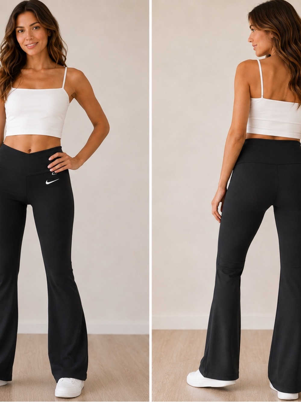 Nike Black Flare-Leg Performance Pants with White Swoosh